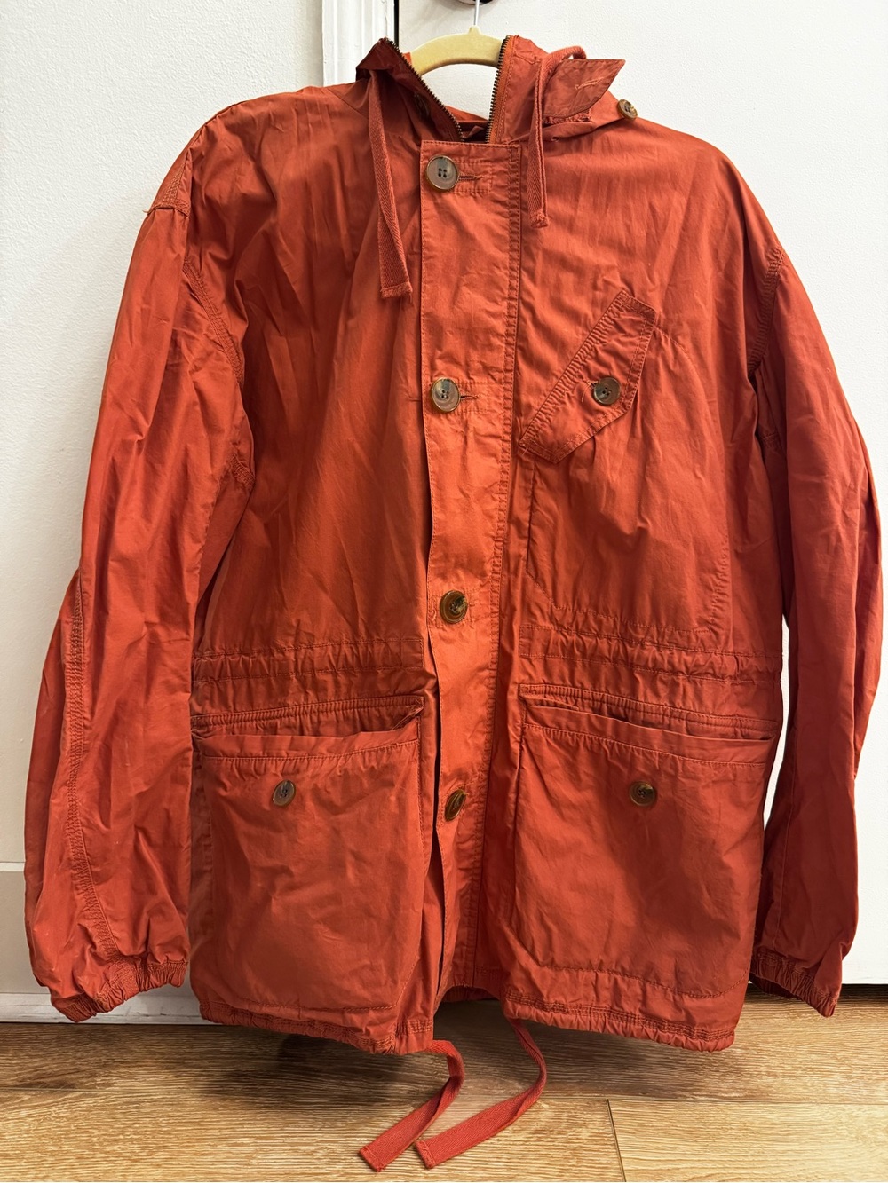 French Connection Men's Hooded Raincoat in Rust Orange